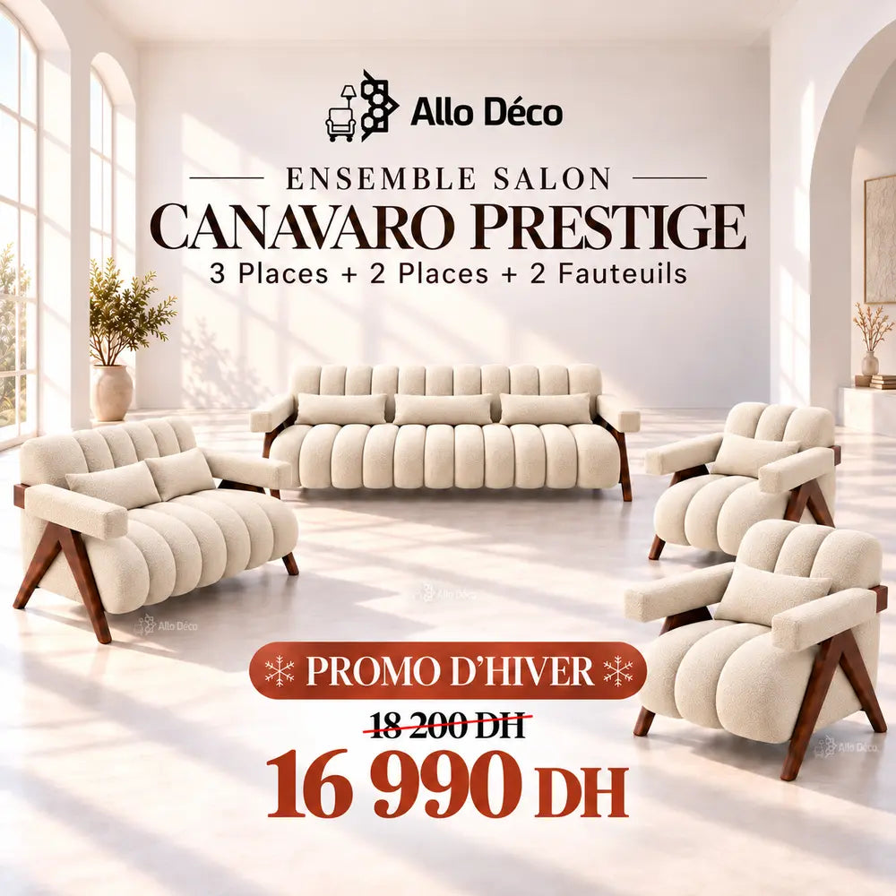 Ensemble Salon CANAVARO Prestige – 3 Places + 2 Places + 2 Fauteuils