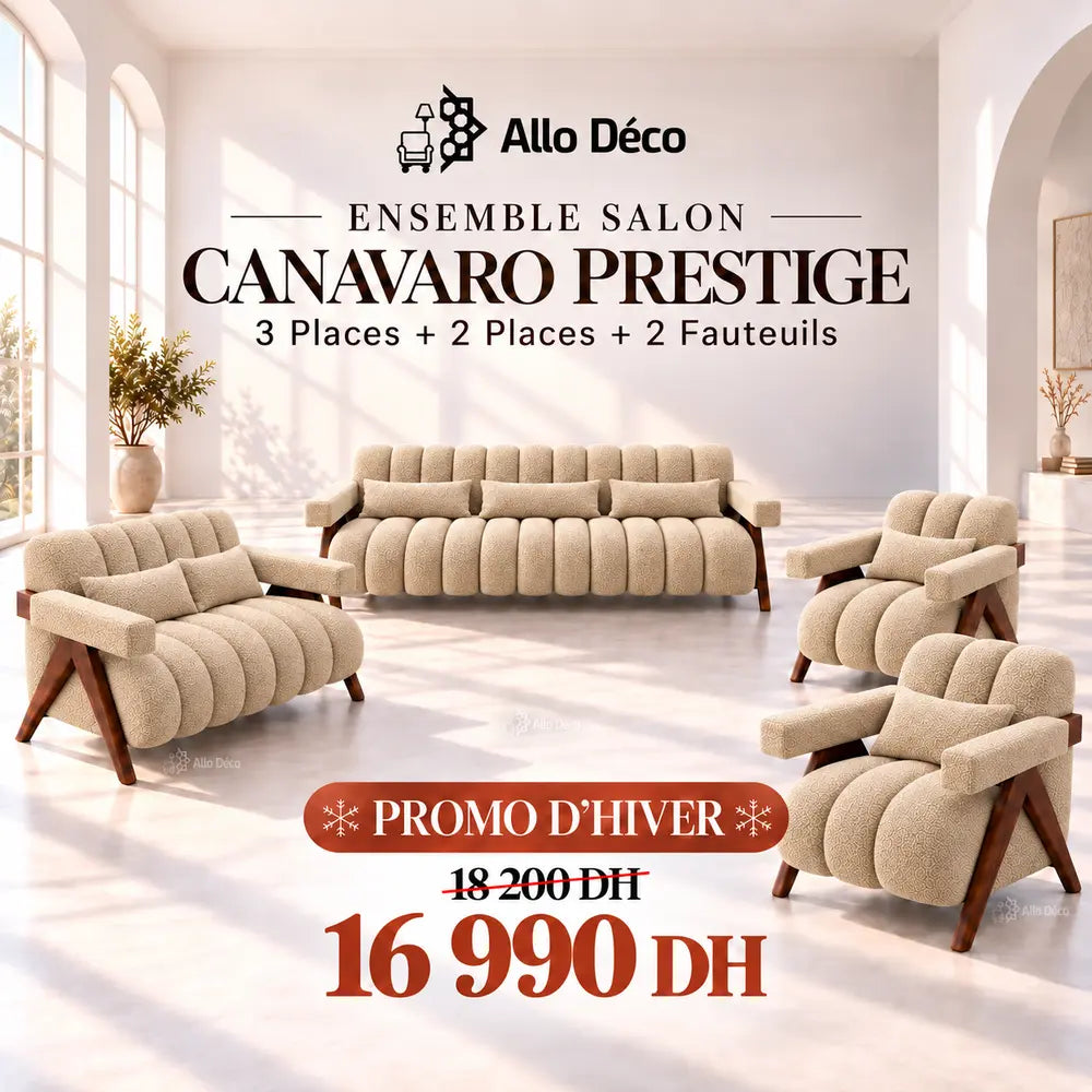 Ensemble Salon CANAVARO Prestige – 3 Places + 2 Places + 2 Fauteuils