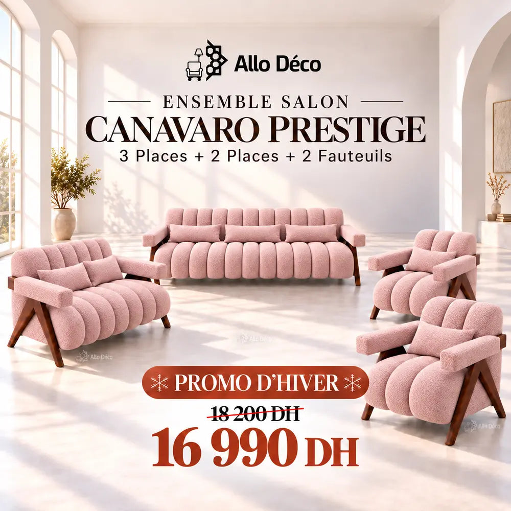 Ensemble Salon CANAVARO Prestige – 3 Places + 2 Places + 2 Fauteuils
