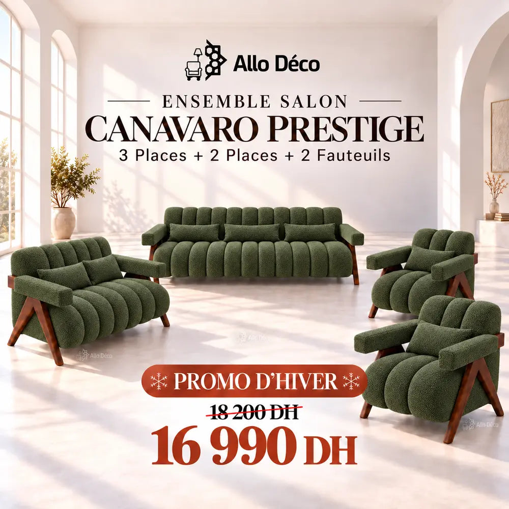 Ensemble Salon CANAVARO Prestige – 3 Places + 2 Places + 2 Fauteuils