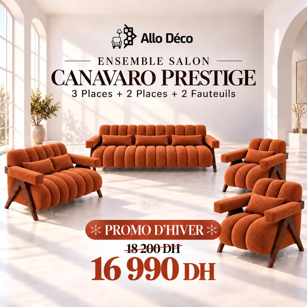 Ensemble Salon CANAVARO Prestige – 3 Places + 2 Places + 2 Fauteuils