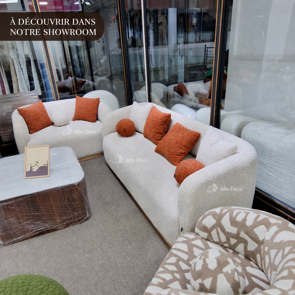 Canapé Milano Allodeco – 3 Places en Bouclette, Confort Premium & Design Sculptural