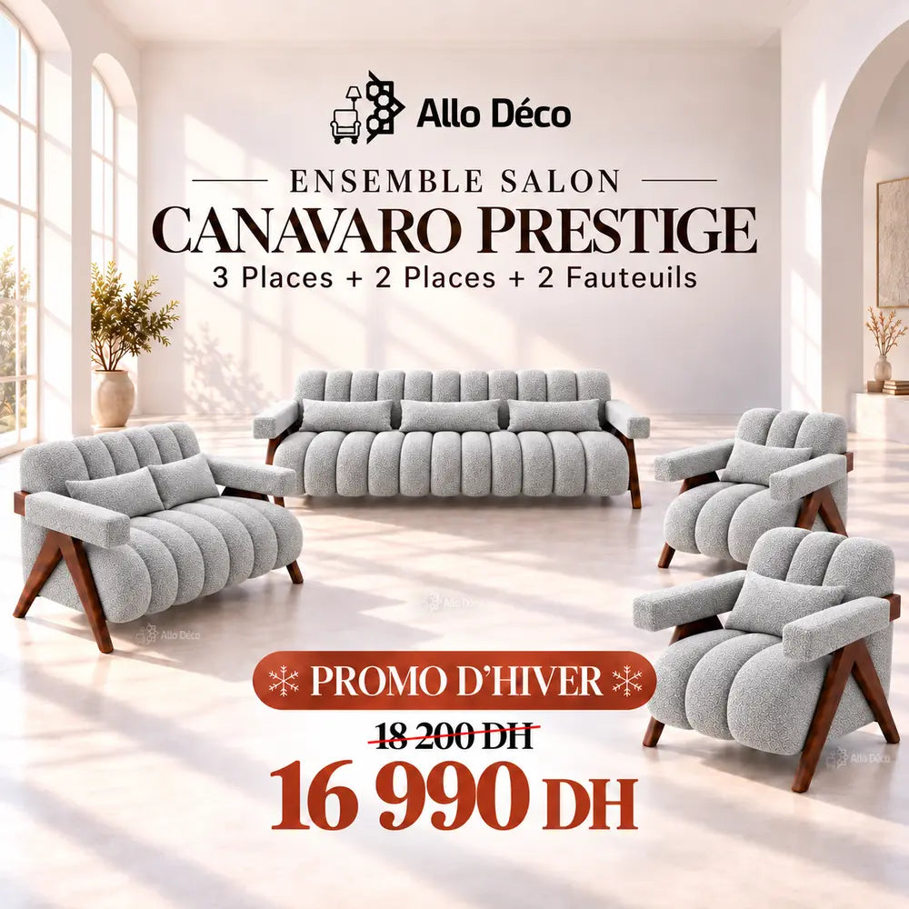 Ensemble Salon CANAVARO Prestige – 3 Places + 2 Places + 2 Fauteuils