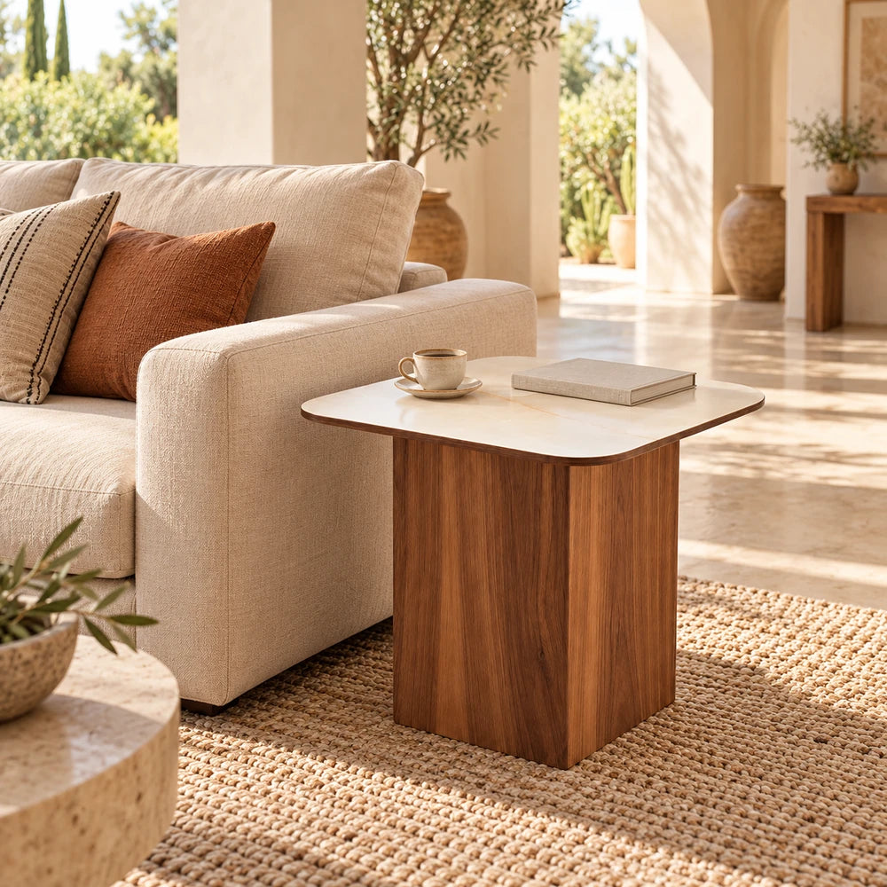 Table d'Appoint Céramique VARENZA 50 Allodeco – Finition Noyer