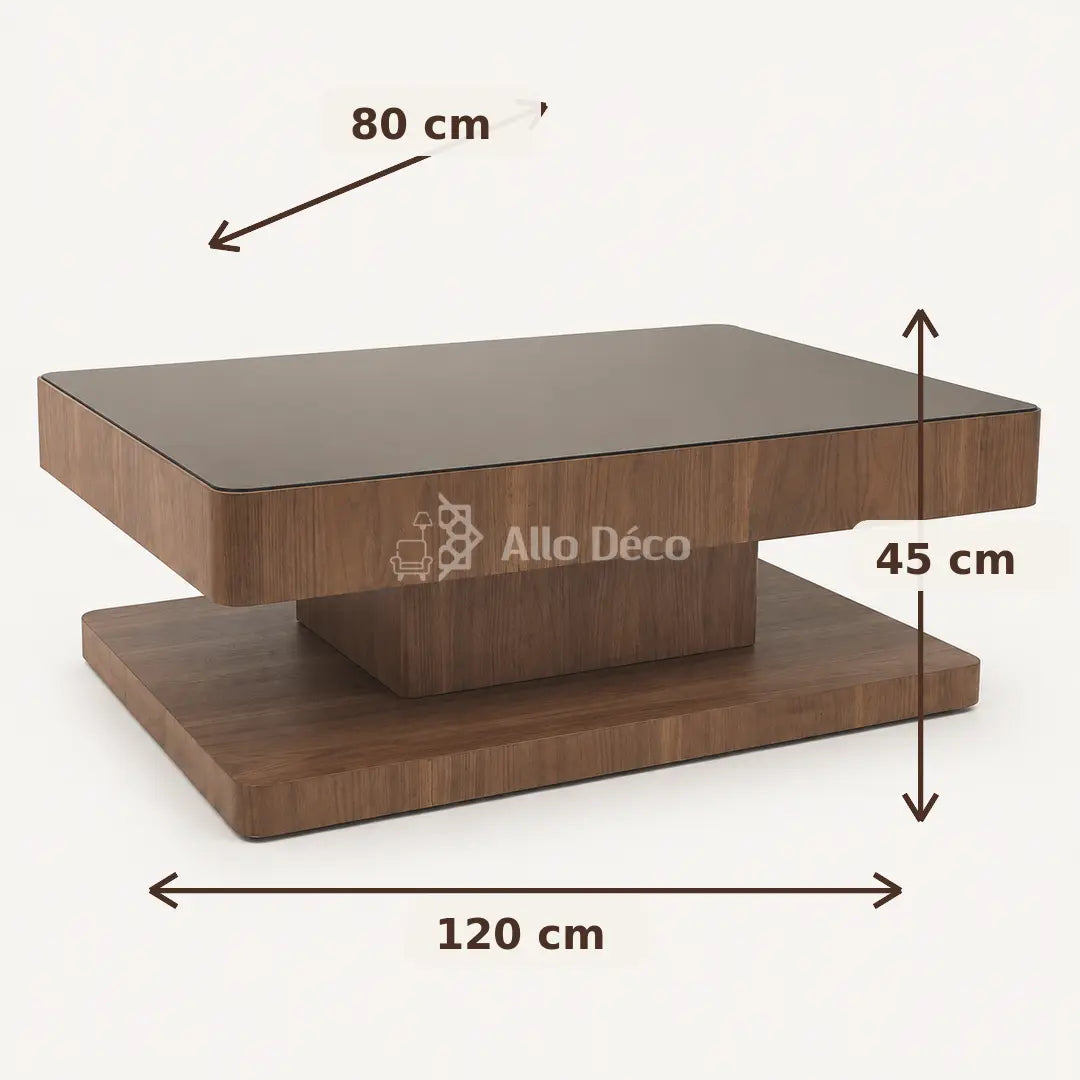 Table Basse VALORA Allodeco – Bois Noyer & Verre Bronze
