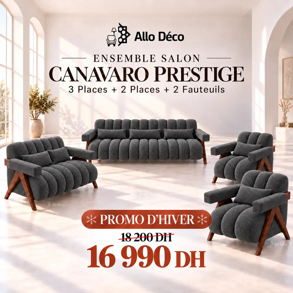 Ensemble Salon CANAVARO Prestige – 3 Places + 2 Places + 2 Fauteuils
