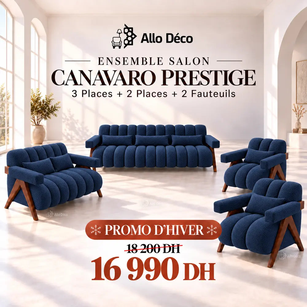 Ensemble Salon CANAVARO Prestige – 3 Places + 2 Places + 2 Fauteuils