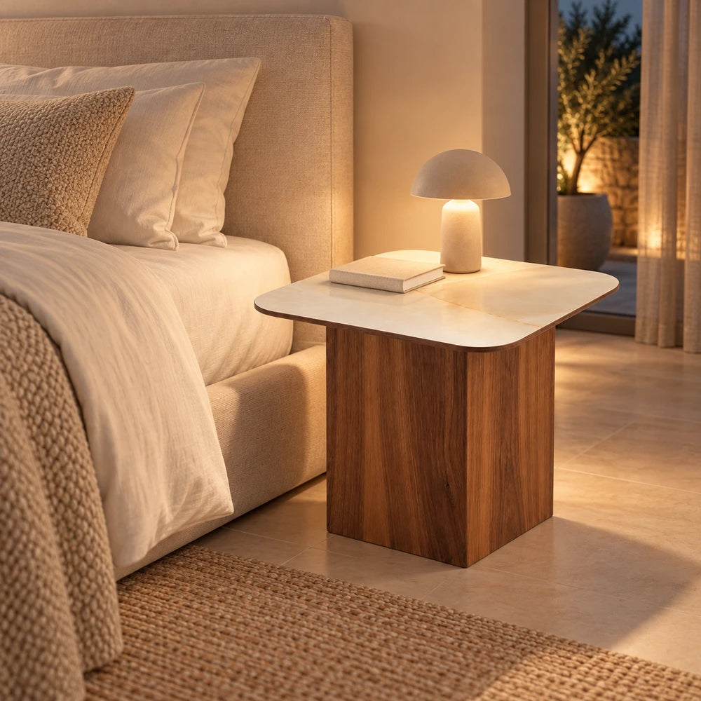 Table d'Appoint Céramique VARENZA 50 Allodeco – Finition Noyer