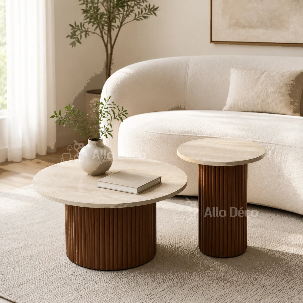 Duo Tables Basses Bardage Allodeco – Bois & Effet Travertin