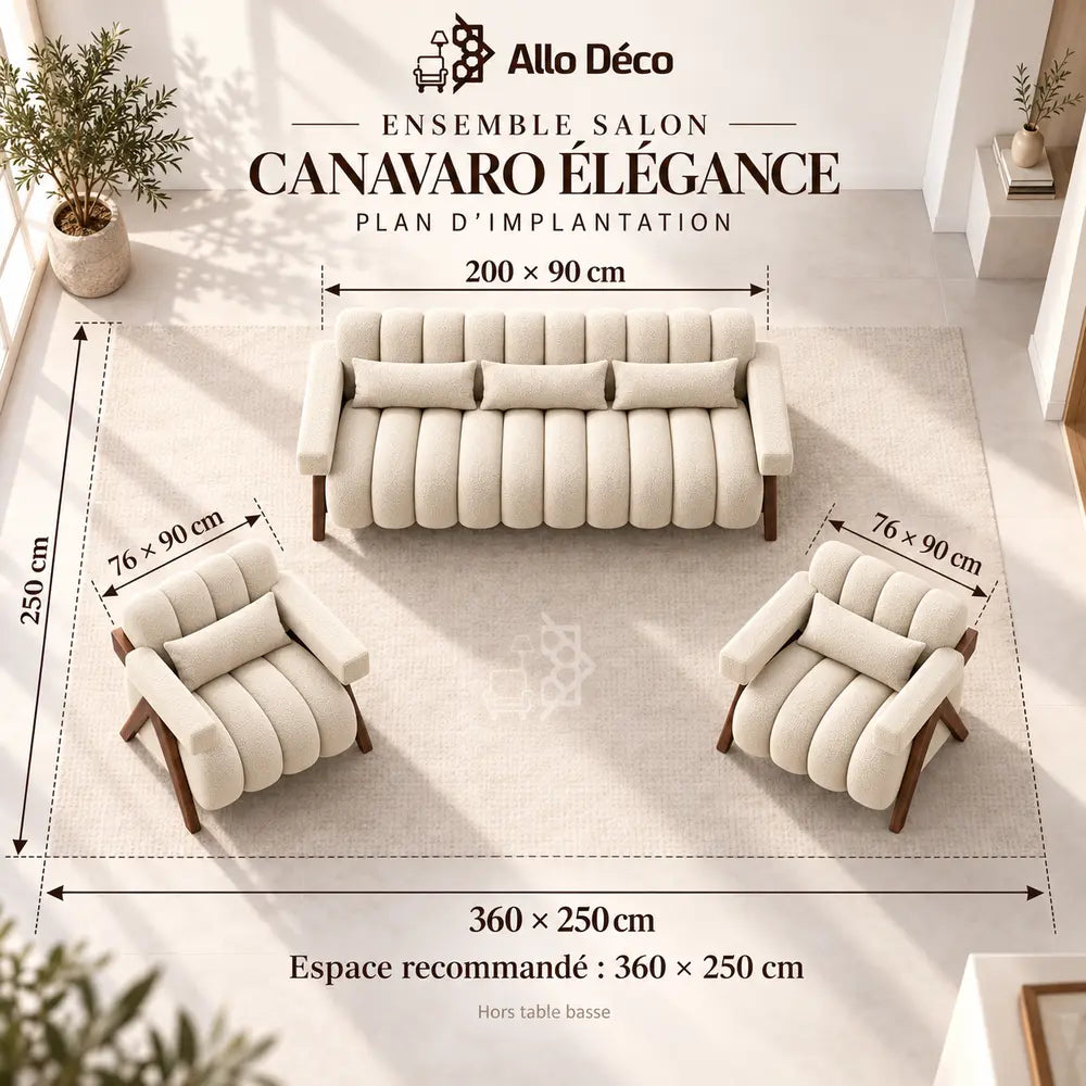 Ensemble Salon CANAVARO Élégance – 3 Places + 2 Fauteuils