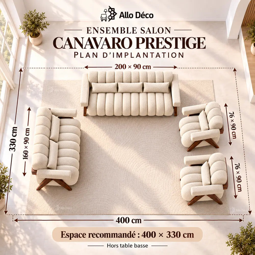 Ensemble Salon CANAVARO Prestige – 3 Places + 2 Places + 2 Fauteuils