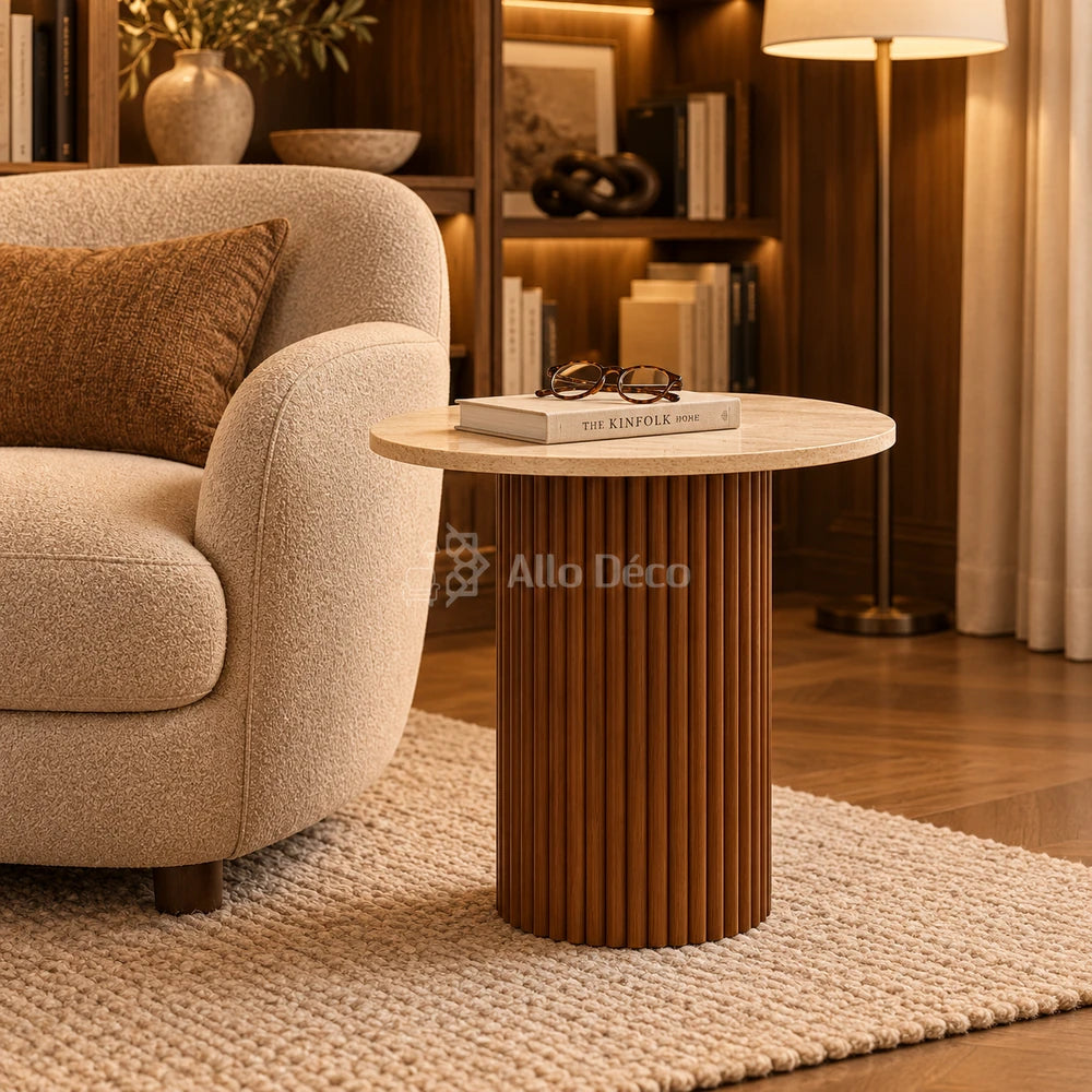 Table d’appoint BARDAGE Allodeco – Effet travertin Ø50 cm