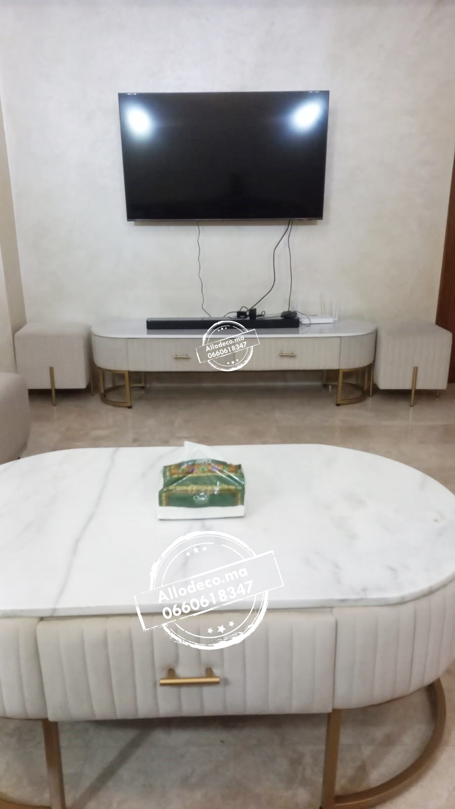 Pack Meuble tv + Table Basse effect marbre