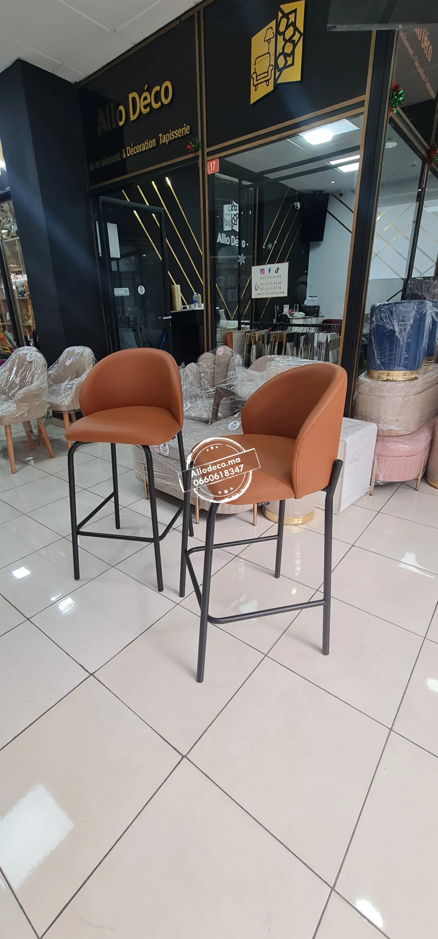 Chaise Bar TUSSMAN Simili cuir - Tabouret Bar Maroc
