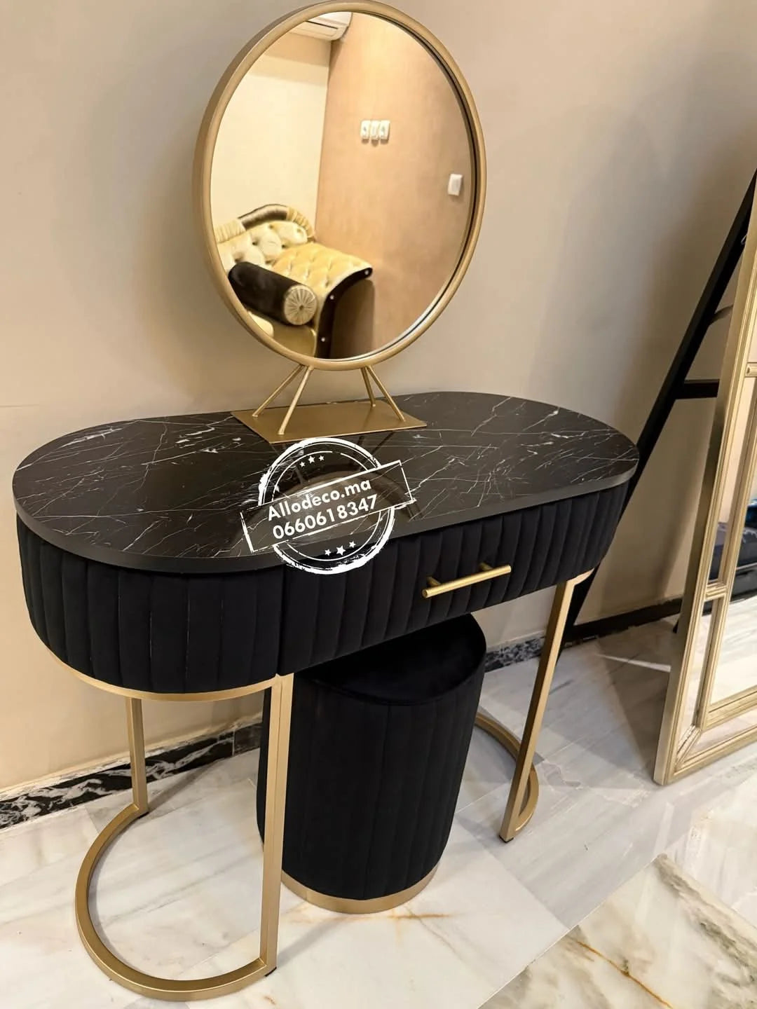Pack Coiffeuse NOIR BLACK + pouf+ Miroir Maroc