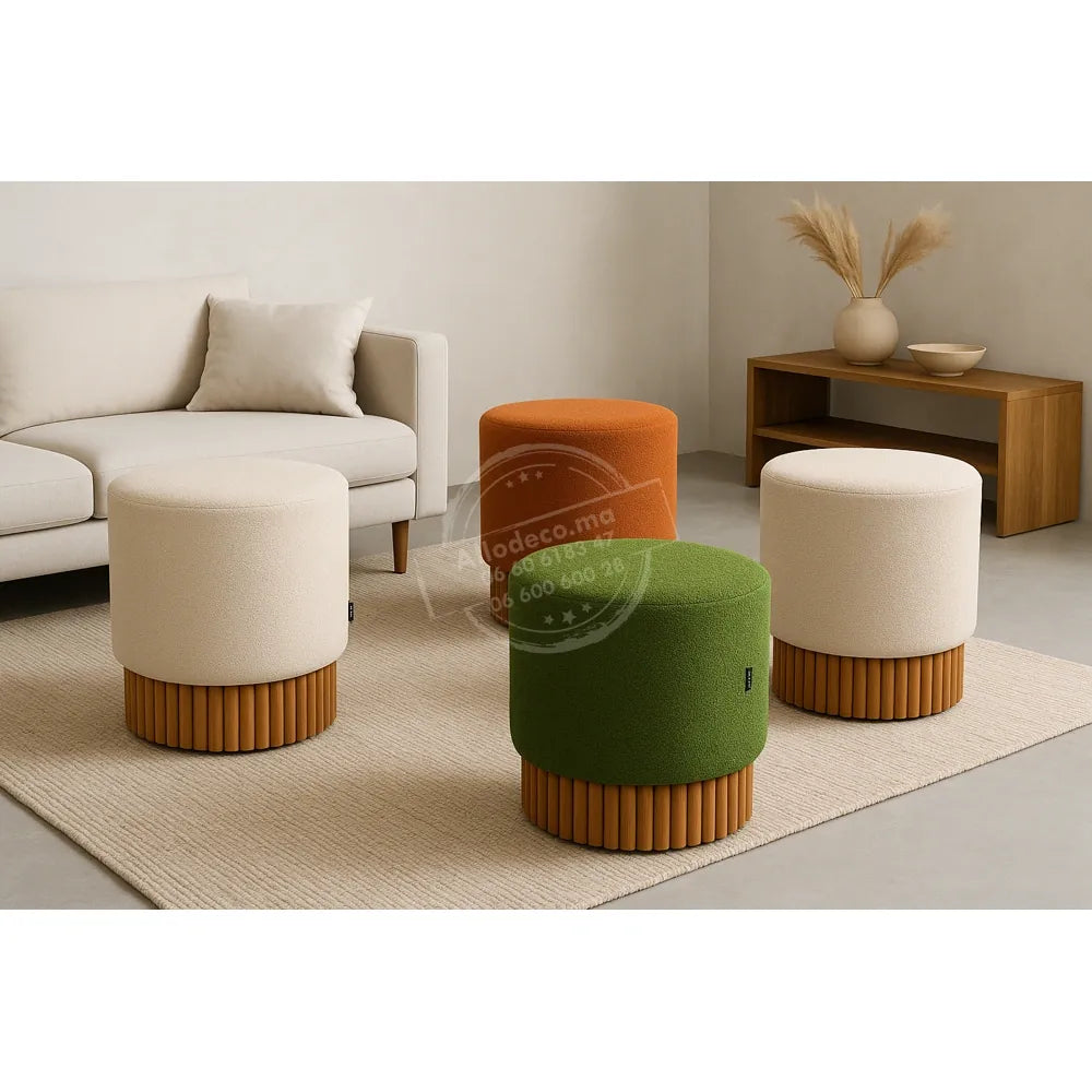 Pouf Bardage Bois – Design moderne en tissu bouclette, velour anti-tache