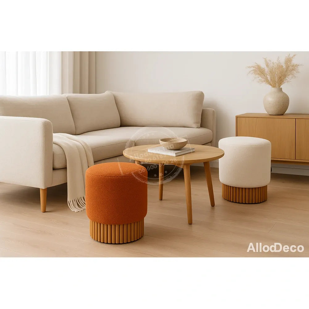 Pouf Bardage Bois – Design moderne en tissu bouclette, velour anti-tache
