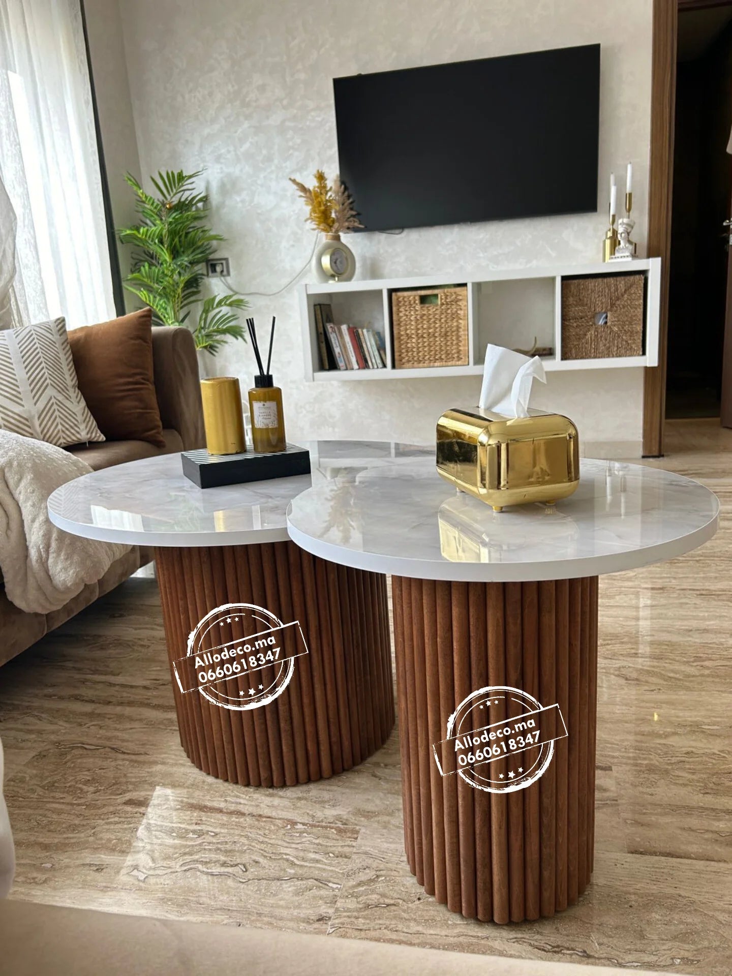 2 Tables basses Nardo Noyer ou Chêne - DUO TABLES BASSES MAROC BARDAGE BOIS