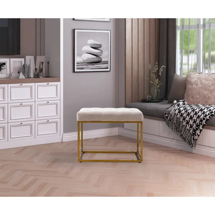 Pouf SPIRA Repose-pieds capitonné en velours luxueux avec support en métal pour chambre à coucher et salon