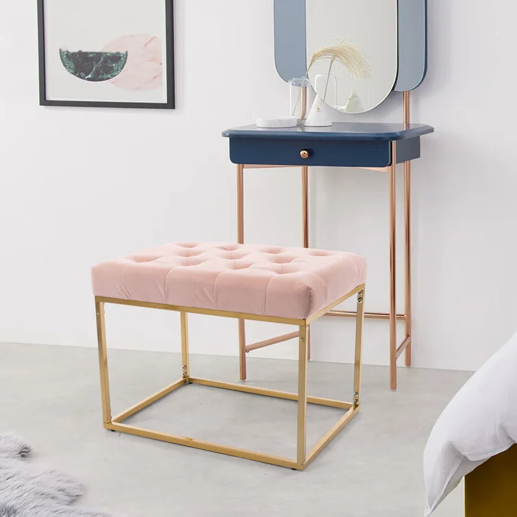 Pouf SPIRA Repose-pieds capitonné en velours luxueux avec support en métal pour chambre à coucher et salon