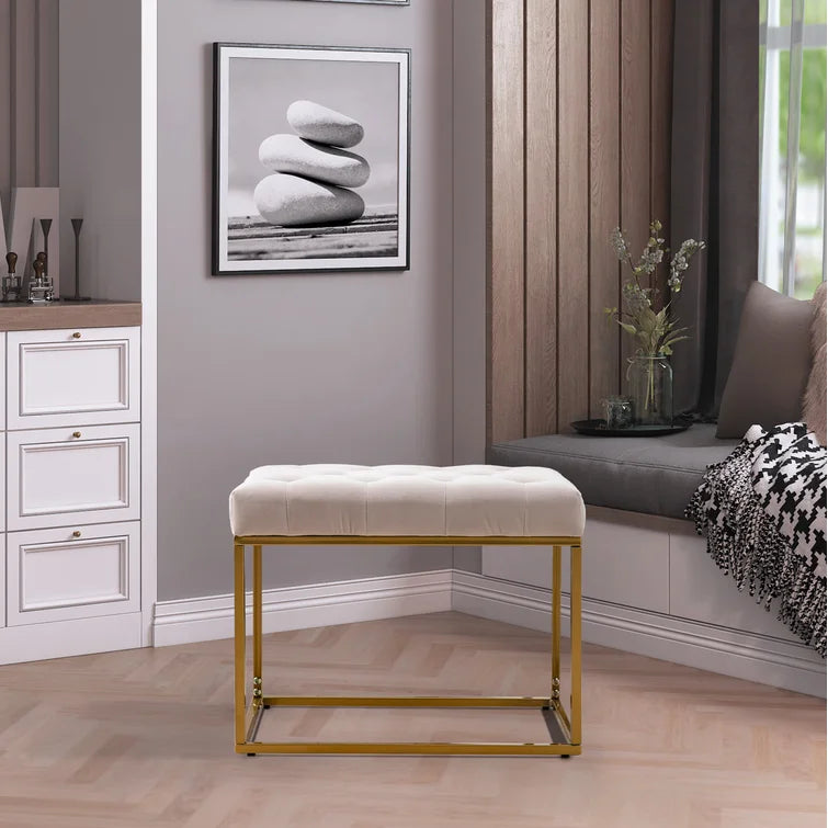 Pouf SPIRA Repose-pieds capitonné en velours luxueux avec support en métal pour chambre à coucher et salon