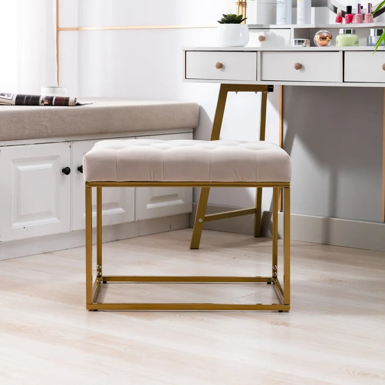 Pouf SPIRA Repose-pieds capitonné en velours luxueux avec support en métal pour chambre à coucher et salon