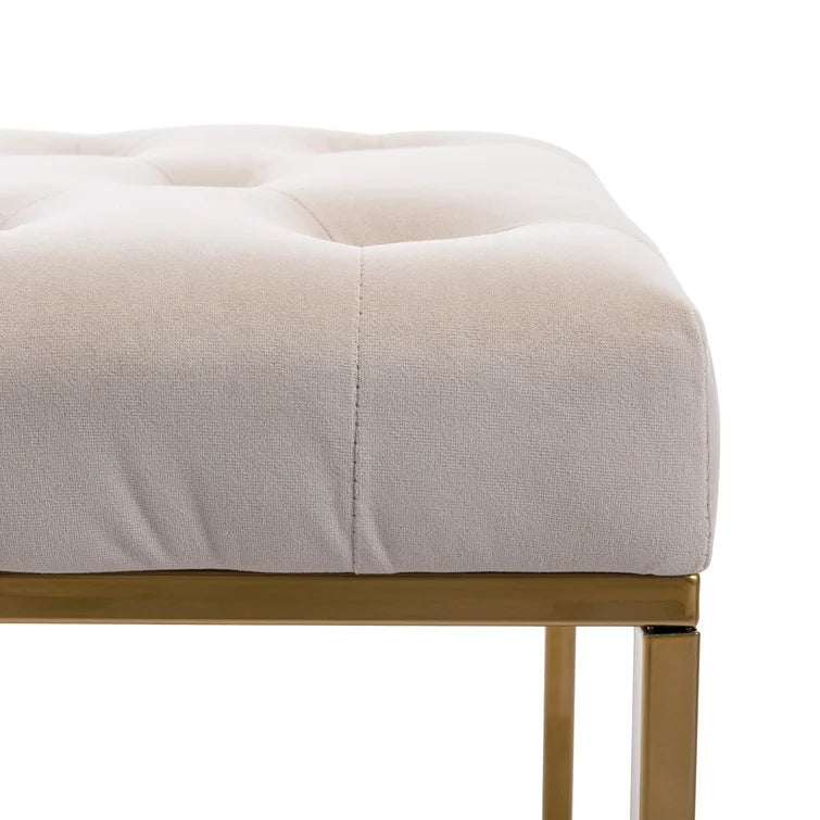 Pouf SPIRA Repose-pieds capitonné en velours luxueux avec support en métal pour chambre à coucher et salon