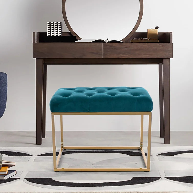 Pouf SPIRA Repose-pieds capitonné en velours luxueux avec support en métal pour chambre à coucher et salon