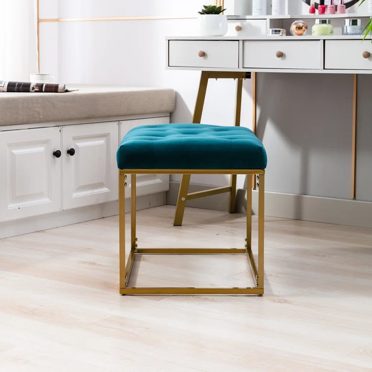 Pouf SPIRA Repose-pieds capitonné en velours luxueux avec support en métal pour chambre à coucher et salon