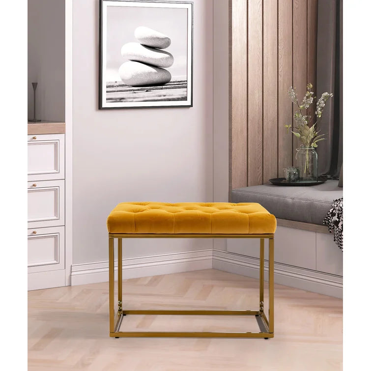Pouf SPIRA Repose-pieds capitonné en velours luxueux avec support en métal pour chambre à coucher et salon