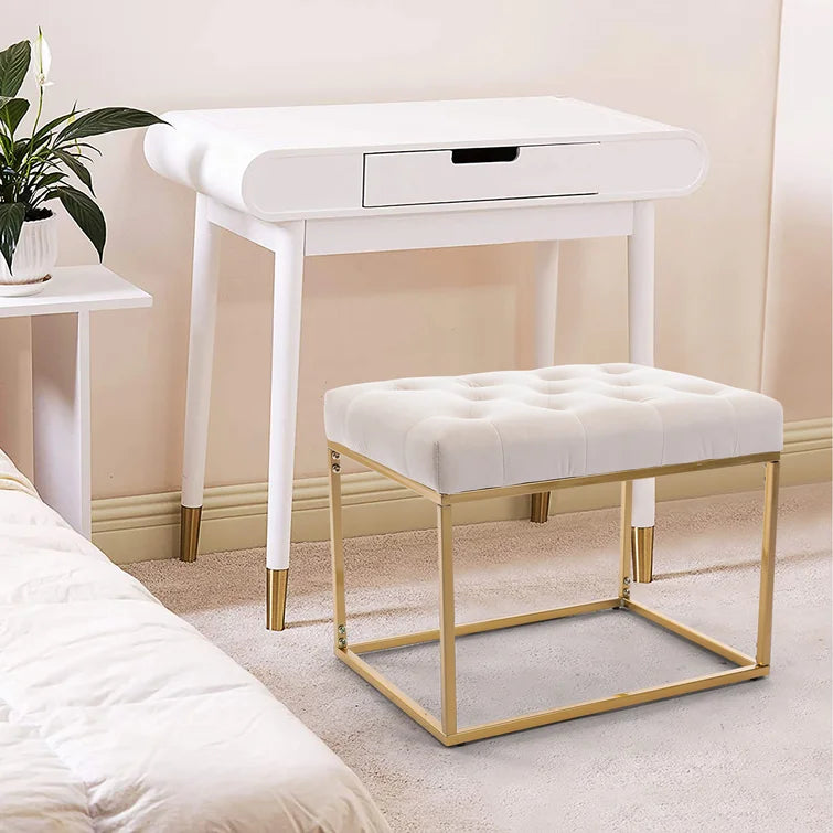 Pouf SPIRA Repose-pieds capitonné en velours luxueux avec support en métal pour chambre à coucher et salon