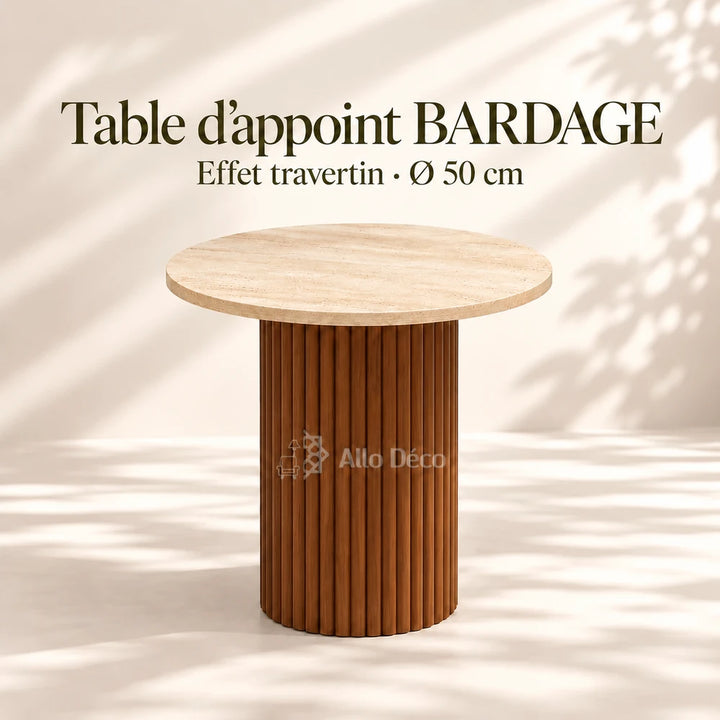 Table d’appoint BARDAGE Allodeco – Effet travertin Ø50 cm
