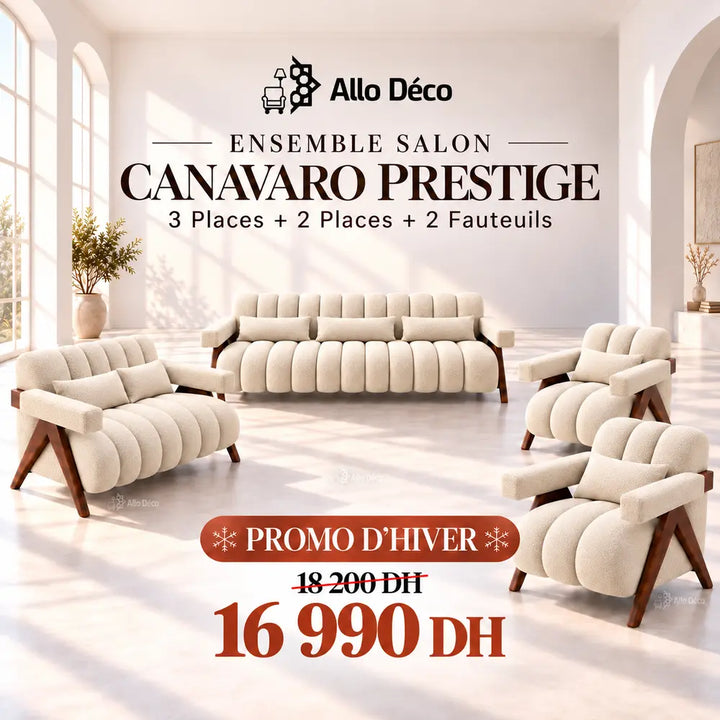 Ensemble Salon CANAVARO Prestige – 3 Places + 2 Places + 2 Fauteuils