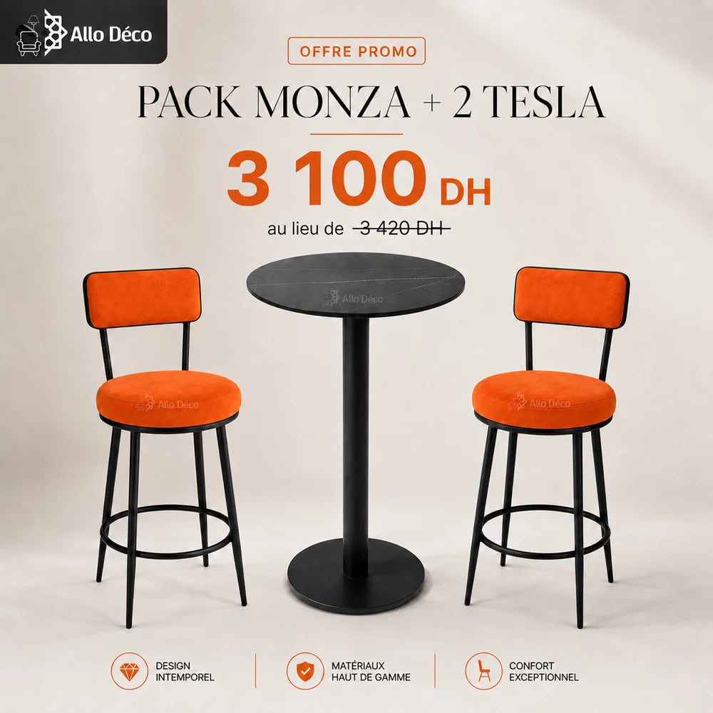 Pack MONZA + 2 Tabourets TESLA Allodeco – Table Haute Design