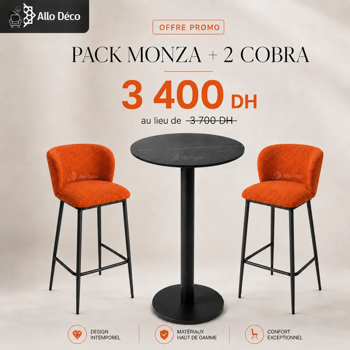 Pack Table Haute MONZA + 2 Tabourets COBRA Allodeco