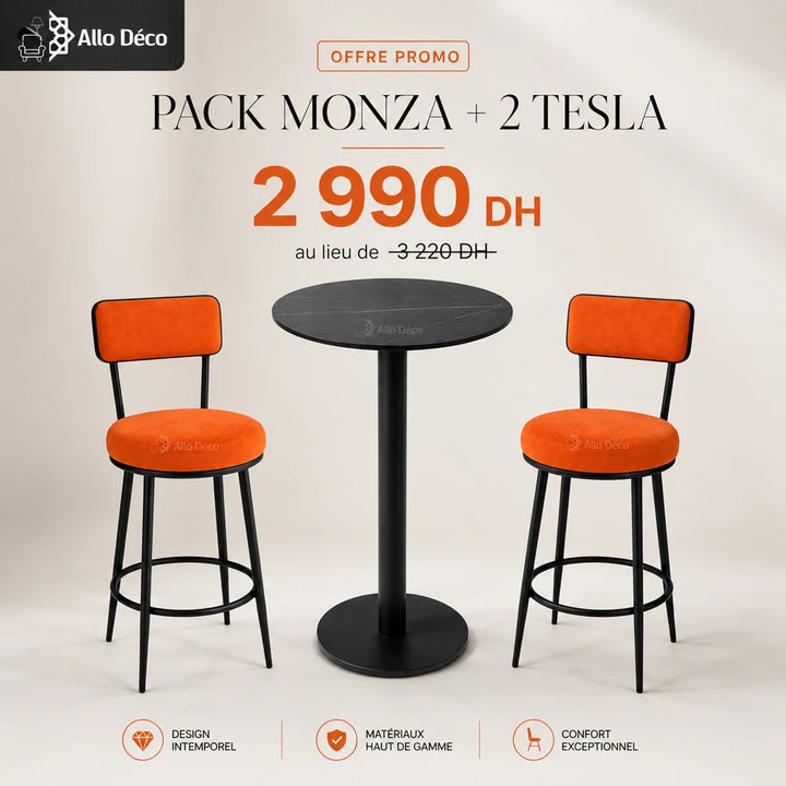 Pack MONZA + 2 Tabourets TESLA Allodeco – Table Haute Design