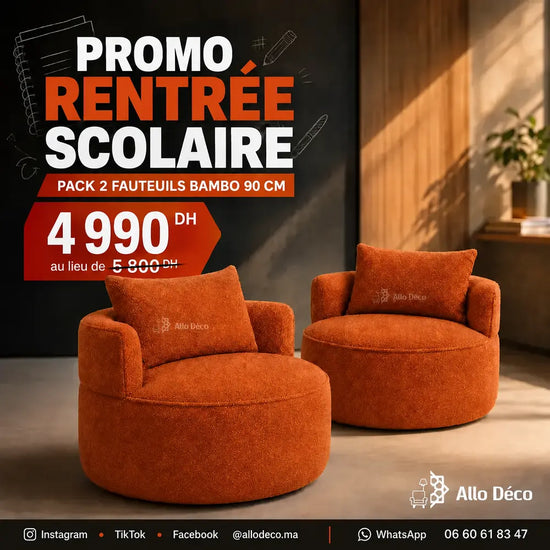Pack 2 Fauteuils Bambo 90 cm Allodeco – Offre Promo