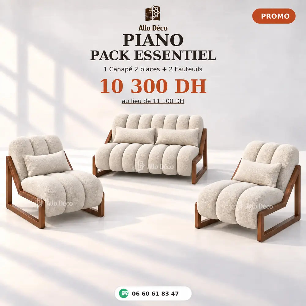 Pack PIANO Essentiel Allodeco – Canapé 2 Places + 2 Fauteuils