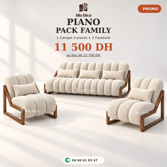 Pack PIANO Family Allodeco – Canapé 3 Places + 2 Fauteuils 1 Place