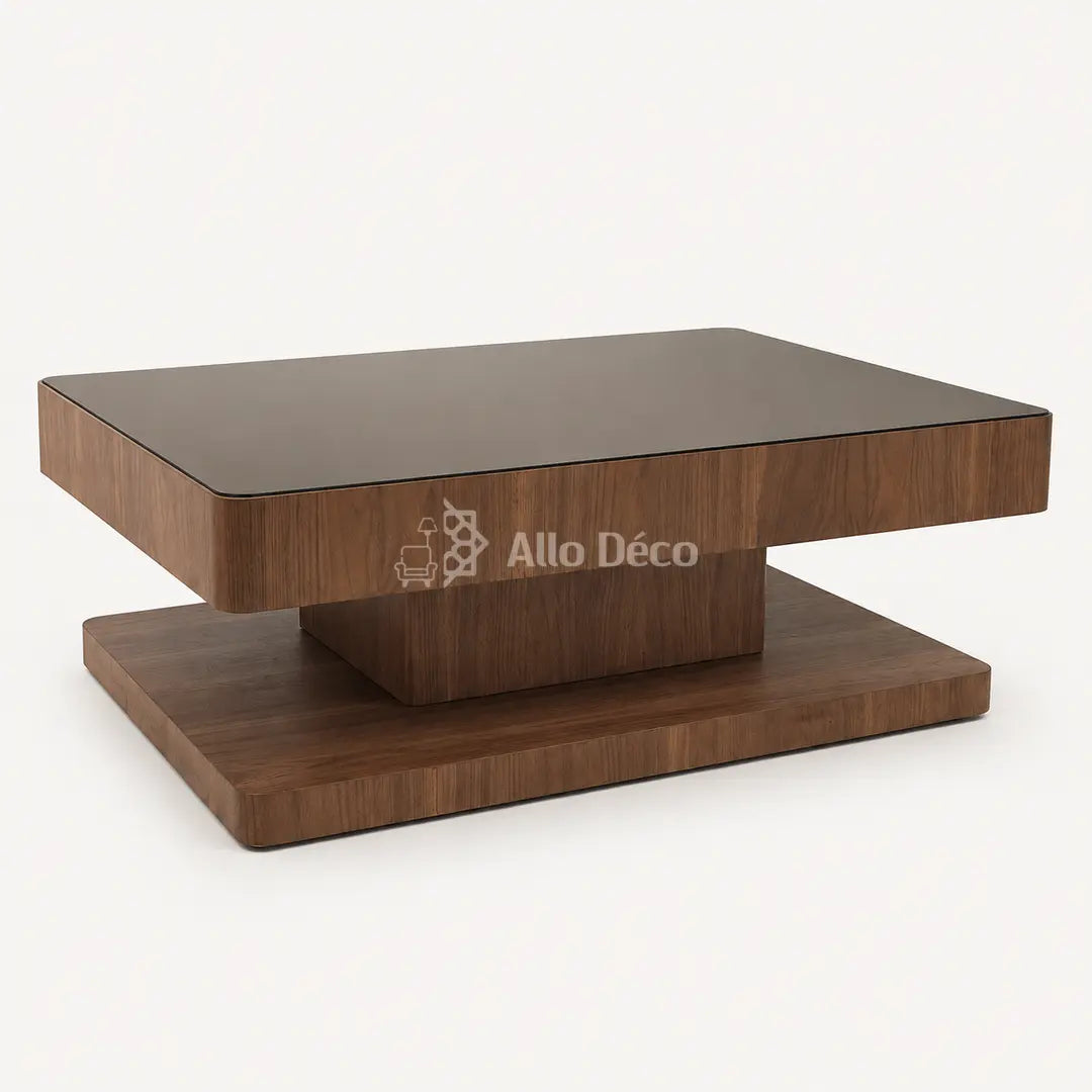 Table Basse VALORA Allodeco – Bois Noyer & Verre Bronze
