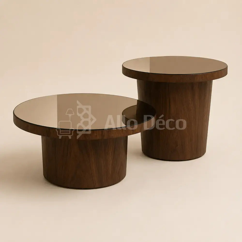 Duo de tables basses VETRANO : bois, verre bronze et lignes contemporaines