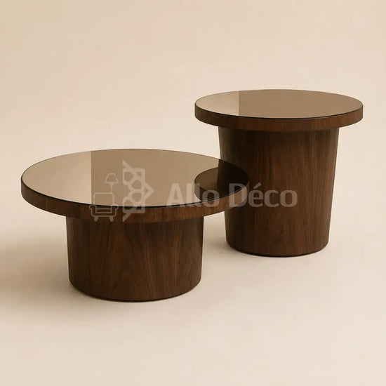Duo de tables basses VETRANO : bois, verre bronze et lignes contemporaines
