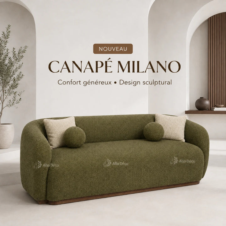 Canapé Milano Allodeco – 3 Places en Bouclette, Confort Premium & Design Sculptural