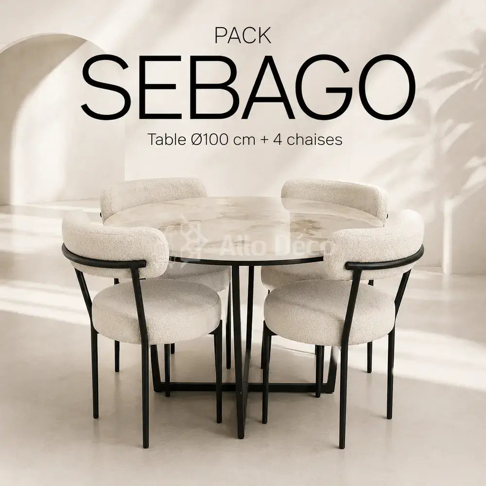 Pack Salle à Manger SEBAGO Allodeco – Table Ø100 + 4 Chaises