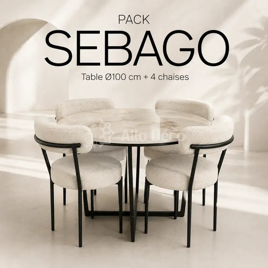 Pack Salle à Manger SEBAGO Allodeco – Table Ø100 + 4 Chaises