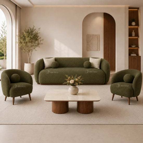 Canapé Milano Allodeco – 3 Places en Bouclette, Confort Premium & Design Sculptural