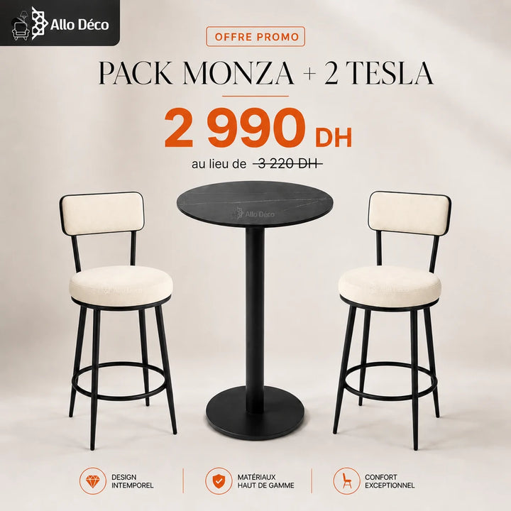 Pack MONZA + 2 Tabourets TESLA Allodeco – Table Haute Design