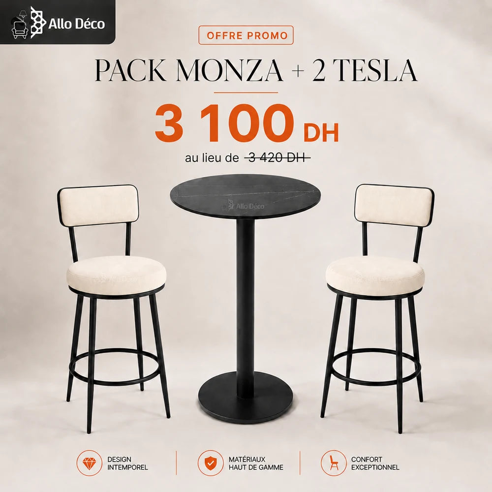 Pack MONZA + 2 Tabourets TESLA Allodeco – Table Haute Design