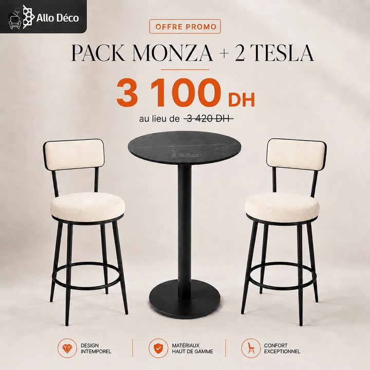 Pack MONZA + 2 Tabourets TESLA Allodeco – Table Haute Design