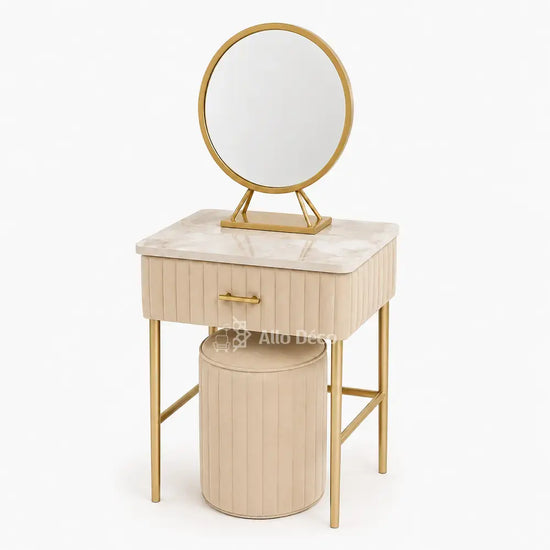 Mini Coiffeuse Princesse Allodeco – Compacte avec Miroir & Pouf